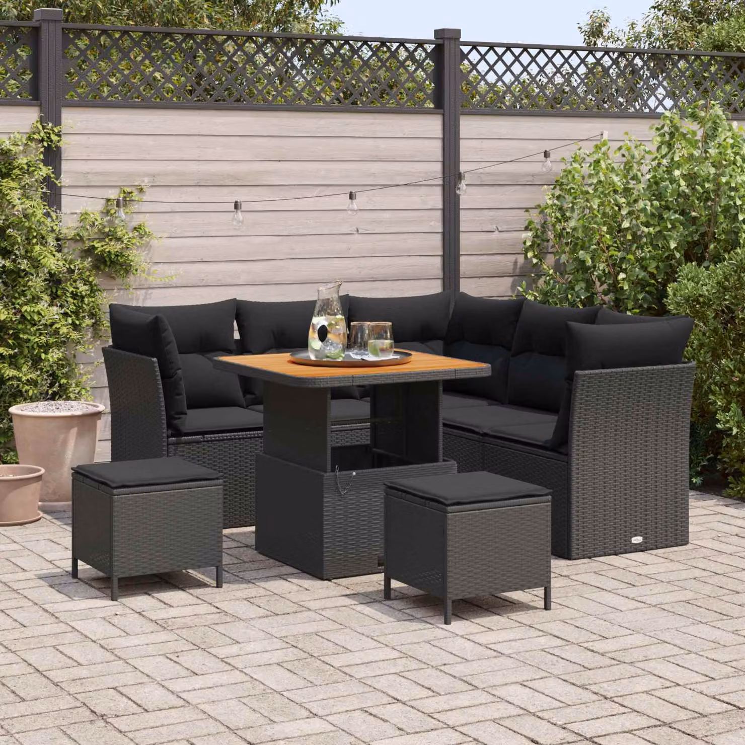 Set Divano da Giardino vidaXL a L 8 Pezzi con Cuscini e Contenitore Nero – 1