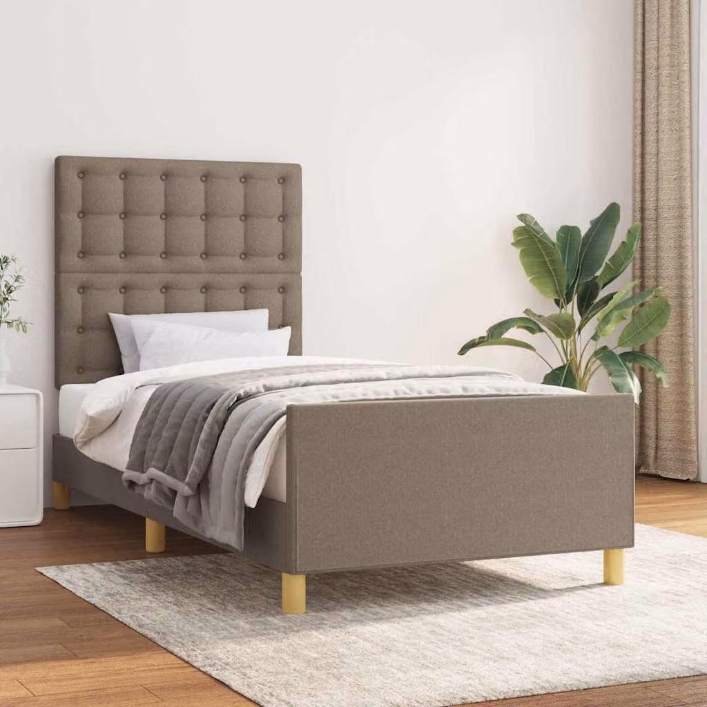 vidaXL Giroletto con Testiera in Tessuto Beige e Legno di Larice, L/P/H: 193 x 93 x 128 cm – 1