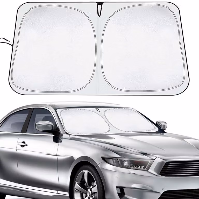 Parasole per auto, parabrezza, 140x70 cm, pieghevole, isolante, in nylon 210T, colore argento, tecnologia Titanium