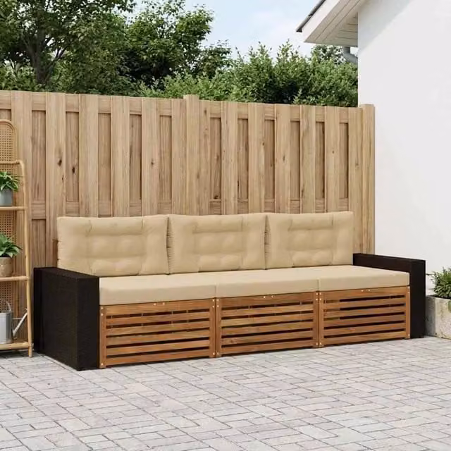 Set di divani da esterno 3 pz Naturale e Beige Poliestere 3382976