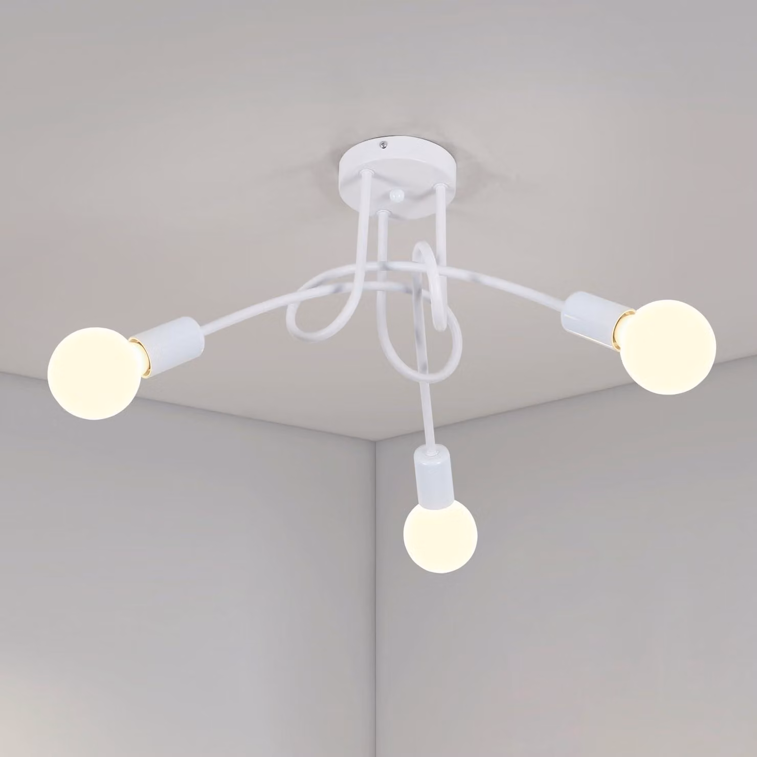 Lampada da soffitto vintage a 3 luci, attacco E27, colore bianco, diametro 40 cm