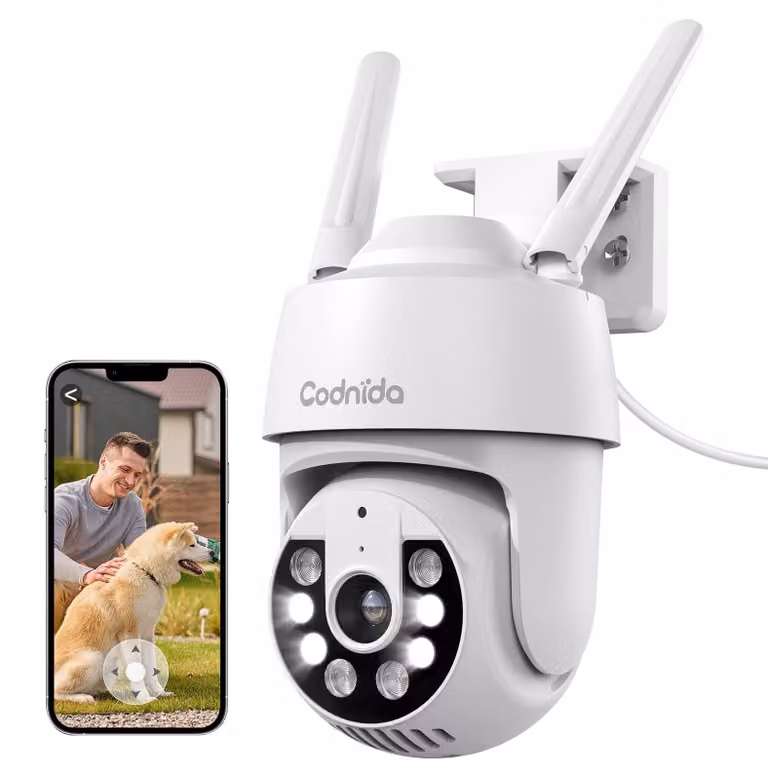 Telecamera di sicurezza esterna 2K, con Wi-Fi, visione a 360° e tracciamento automatico