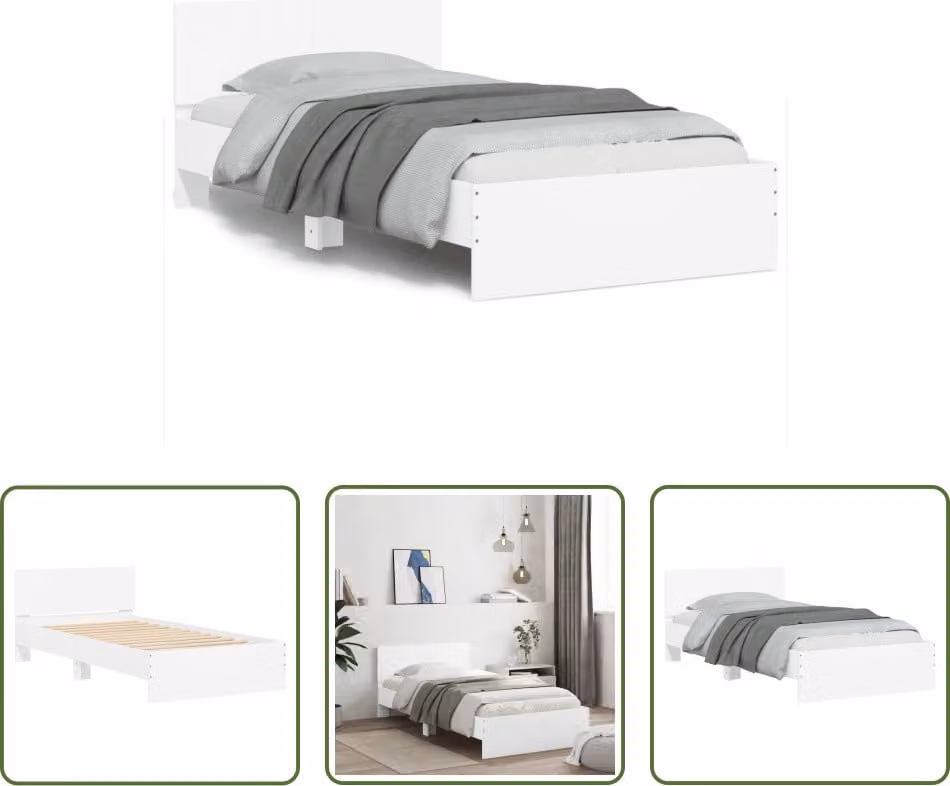 The Living Store Giroletto con testiera bianco 100x200 cm in materiale ligneo