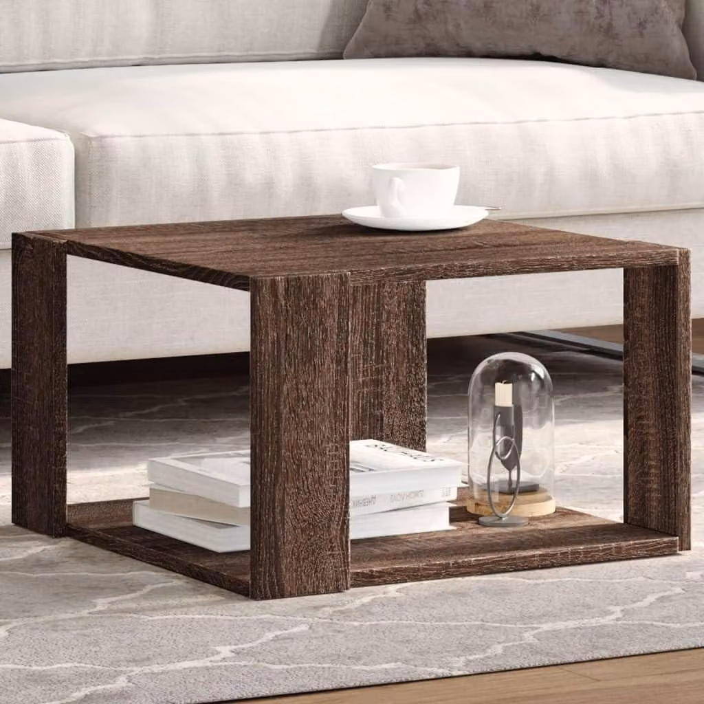 Tavolino da salotto effetto legno noce marrone con spazio contenitivo, dimensioni 51,5 x 51,5 x 30 cm