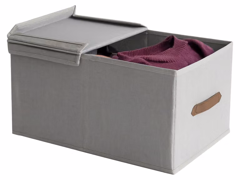 Scatola pieghevole Hausleben con coperchio, 50x33x24 cm – Contenitore in tessuto color crema/naturale – Pieghevole e stabile – Scatola portaoggetti con maniglia – Scatola in tessuto per abbigliamento, giocattoli, articoli per la casa – Aspetto simile al l