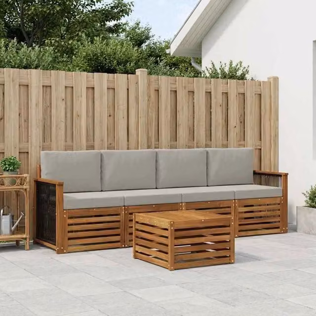 Set di divani da esterno 5 pz Naturale e Grigio Chiaro 3383992