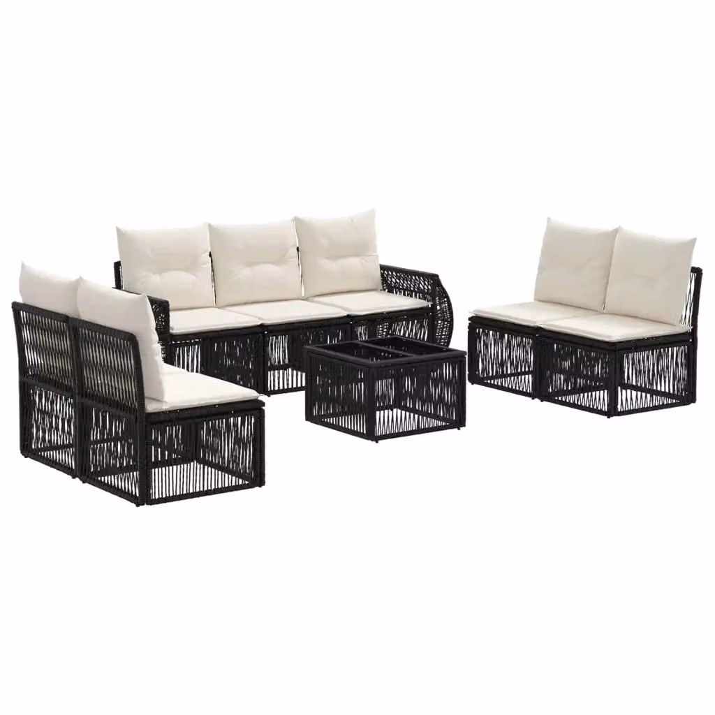 Set Divano da Giardino a Forma di U vidaXL 8 Pezzi in Polyrattan Nero e Bianco Crema con Cuscini e Tavolino da Caffè – 2