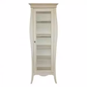 Vetrina cristalliera KIVIO in legno stile shabby chic bianco anticato con anta in vetro e ripiani interni H: 204 cm, L: 48 cm, P: 71 cm – 2