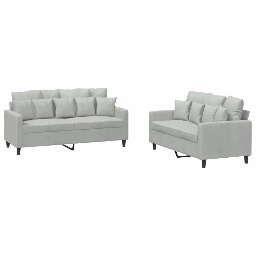 Set di 2 divani moderni vidaXL in velluto grigio con cuscini inclusi – 2