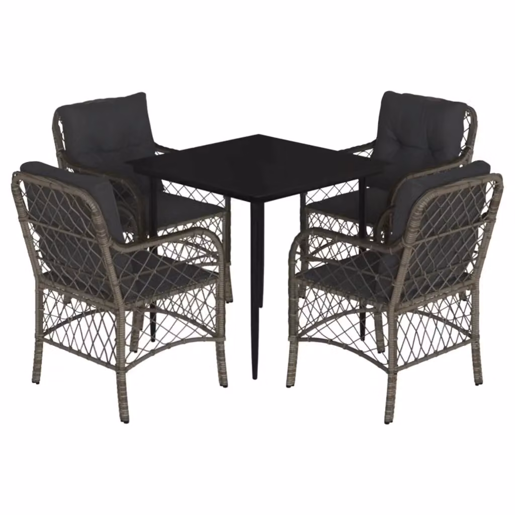 vidaXL Set da Pranzo da Giardino 5 pz in Polyrattan e Vetro Grigio e Nero – 2