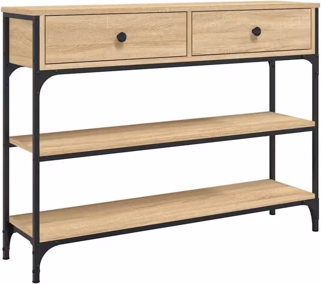 Tavolo Consolle d'Ingresso Design in Legno e Metallo Marrone L 100 x P 25 x H 75 cm – 1