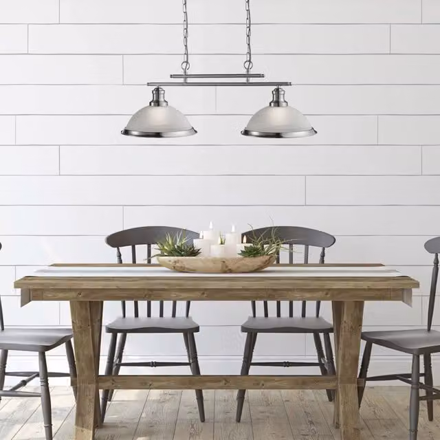 Lampadario a sospensione SEARCHLIGHT Bistro in metallo argento e vetro trasparente con 2 luci E27, ideale per cucina e sala da pranzo