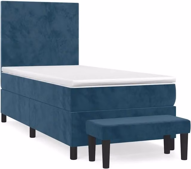 Letto singolo | Letto per adulti | Giroletto a Molle con Materasso Blu Scuro 90x190 cm in Velluto