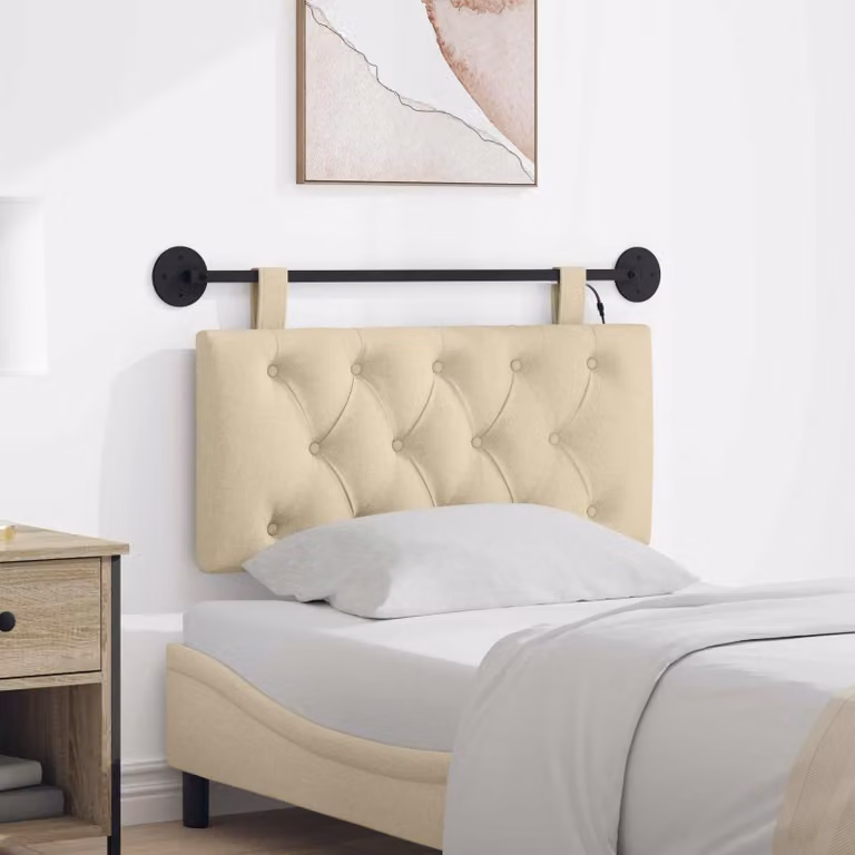 Testiera per letto sospesa vidaXL con luce LED integrata in tessuto beige