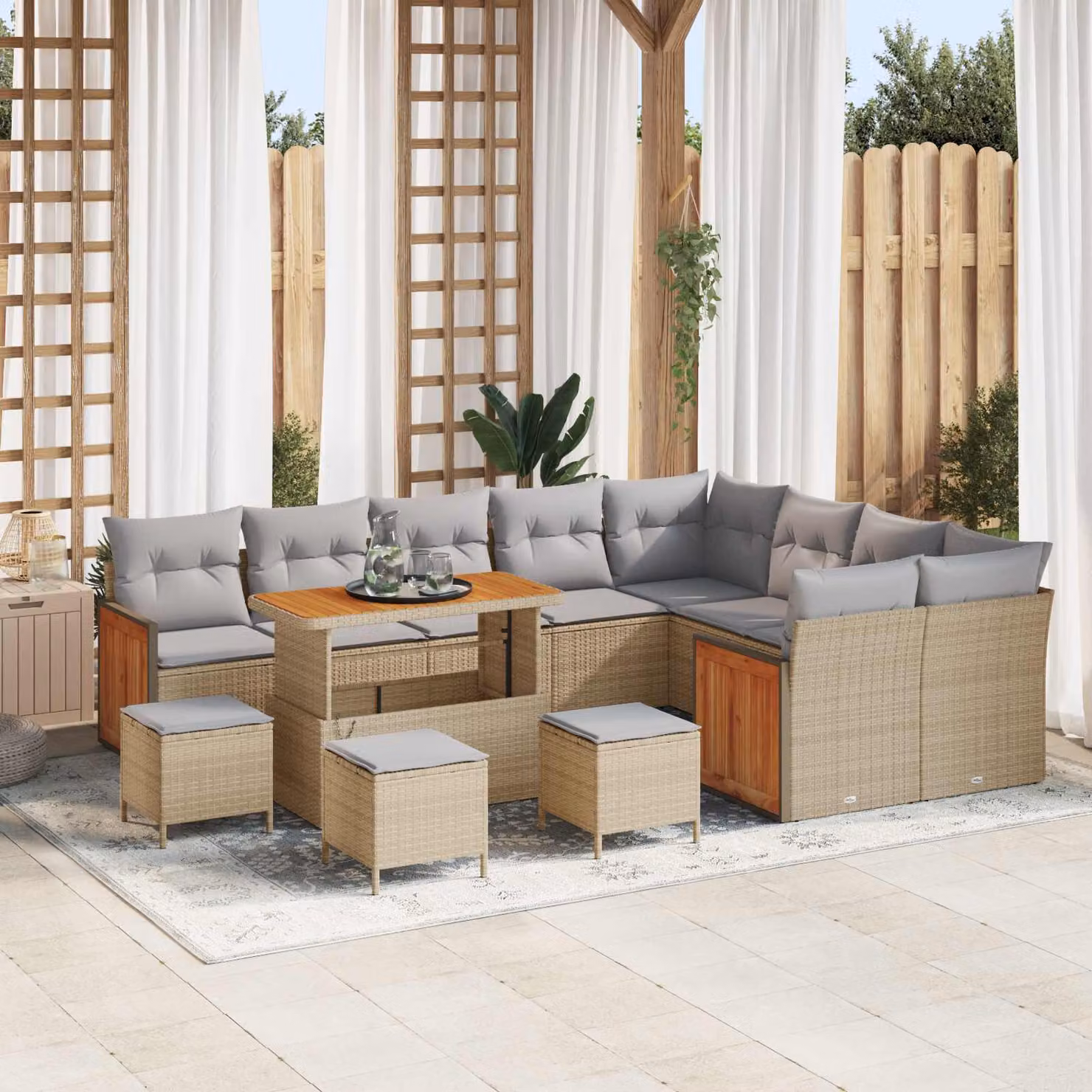 Set Divano da Giardino vidaXL 13 posti con Cuscini Beige e Grigio Chiaro – 1