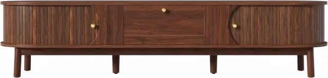 Mobile TV in MDF noce con cassetti e laterali scorrevoli, 170x39,5x38 cm, design moderno per soggiorno