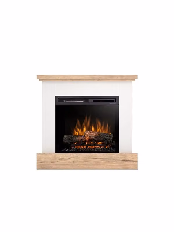 Camino Elettrico Riscaldante Autoportante con LED YUKON di OUTINFIRE, Bianco opaco e Rovere chiaro, L: 92 cm, H: 86 cm, P: 29 cm – 2