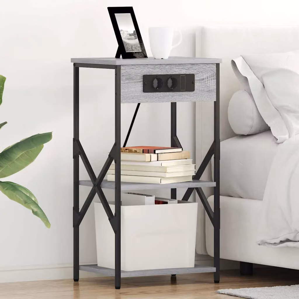 Set di 2 Armadi da Notte vidaXL Moderni in MDF e Metallo, Grigio e Nero, L 41 cm x P 31 cm x H 76 cm