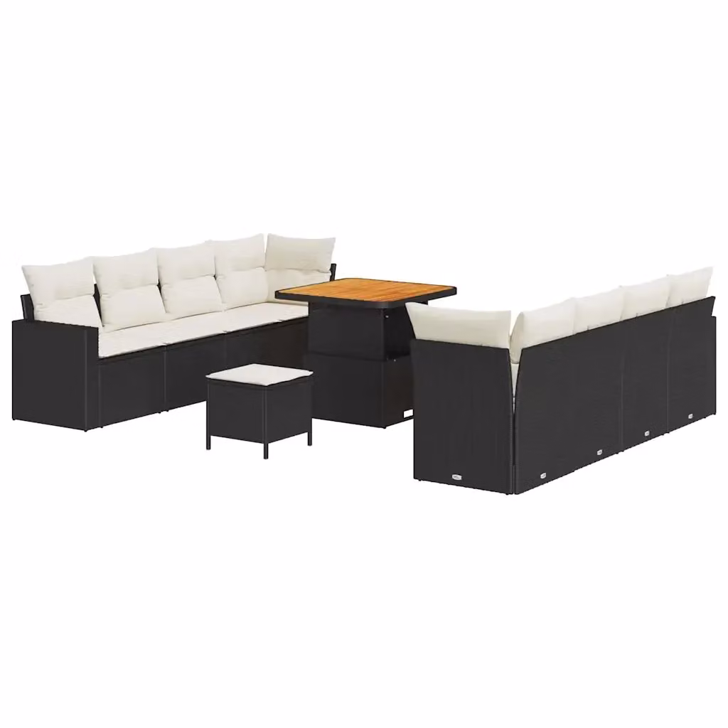 Set Divano da Giardino vidaXL a 12 posti con Tavolino, Ottoman ed Elementi Angolari, Colore Nero e Beige, Struttura in Acciaio Verniciato a Polvere e Cuscini Inclusi – 2