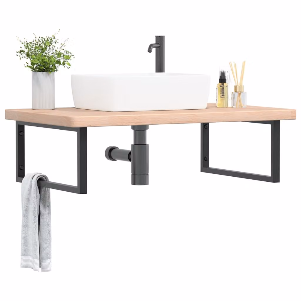vidaXL Ripiano a Parete per Lavabo in Rovere e Metallo Nero e Marrone L: 100 cm, P: 25 cm, H: 60 cm