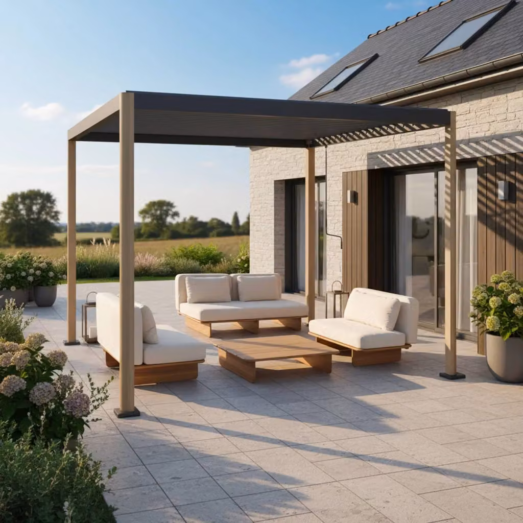 Pergola bioclimatica Sweeek in alluminio beige L: 300 cm x P: 300 cm x H: 240 cm – 2