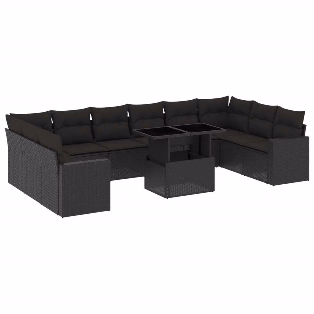 Set Divani da Giardino 11 pz con Cuscini in Polyrattan Nero
