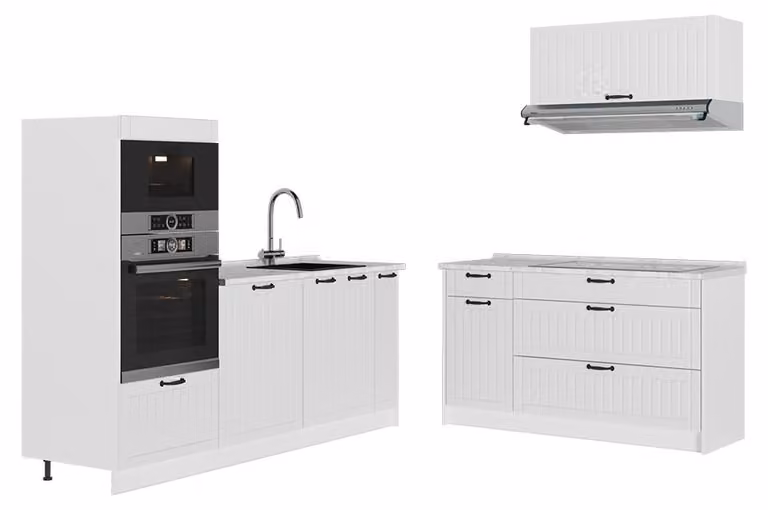 Cucina Vicco Fame-Line Bianco rustico/Bianco 340 cm, PL Marmo, Model 63947