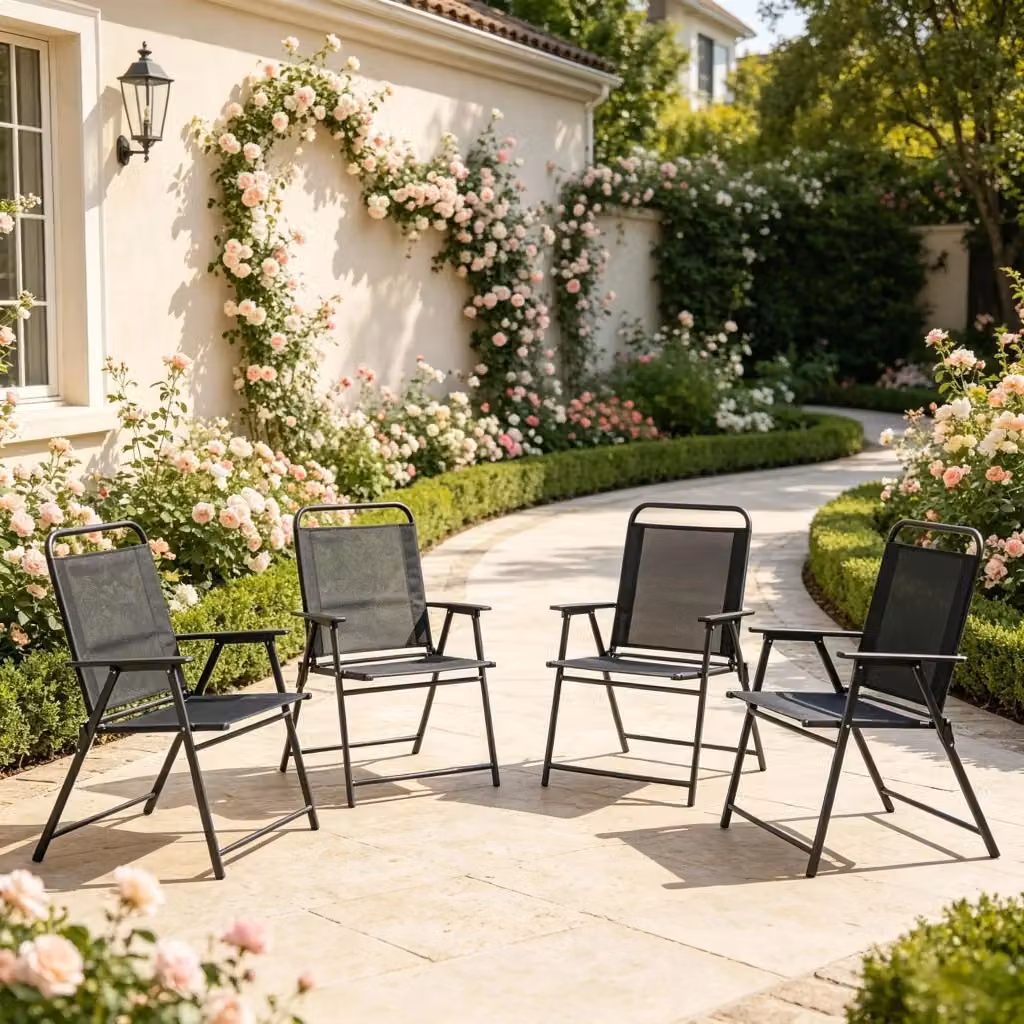 Set da 4 sedie da giardino pieghevoli REDOM in acciaio nero e textilene, H 94 x L 65 x P 60 cm – 2