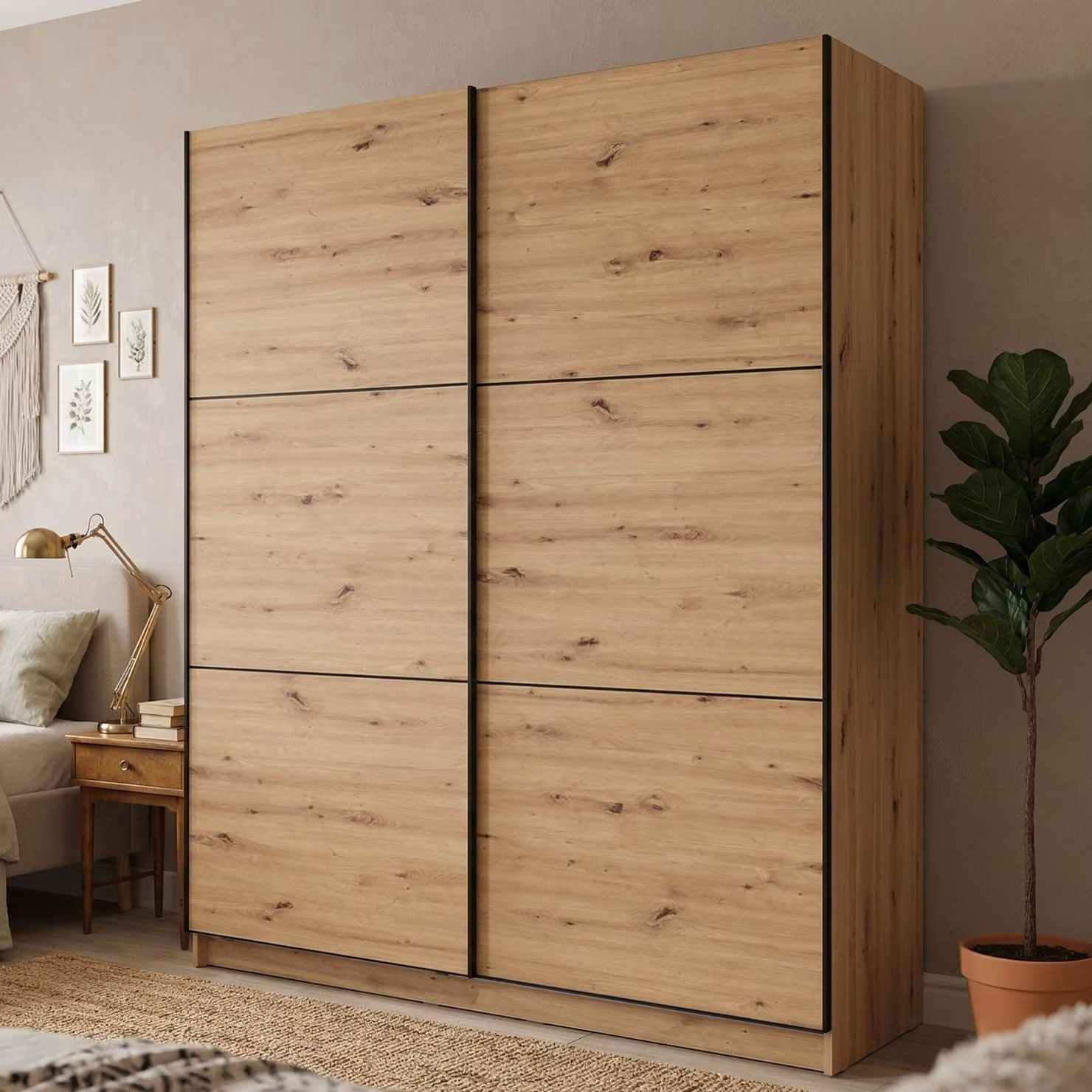 Dmora Guardaroba Grande Cerchio 179x210h cm Marrone Rovere Nodi, Appendiabiti 5 Ripiani
