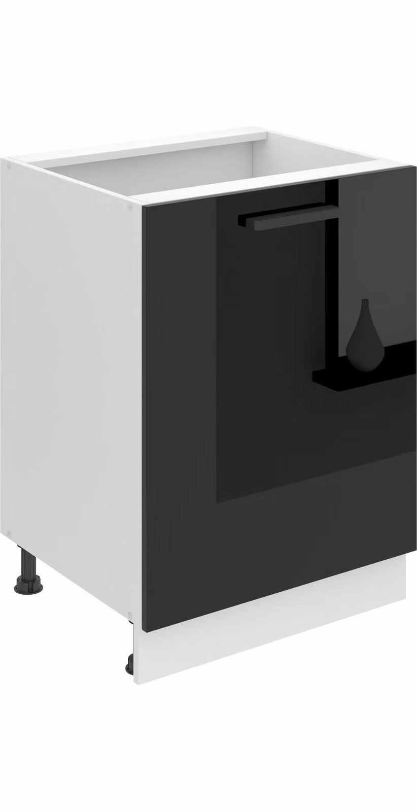 Base da cucina Belini, base da cucina larga 60 cm. Base per cucina SD senza piano di lavoro. Mobile da cucina a 1 anta, nero lucido