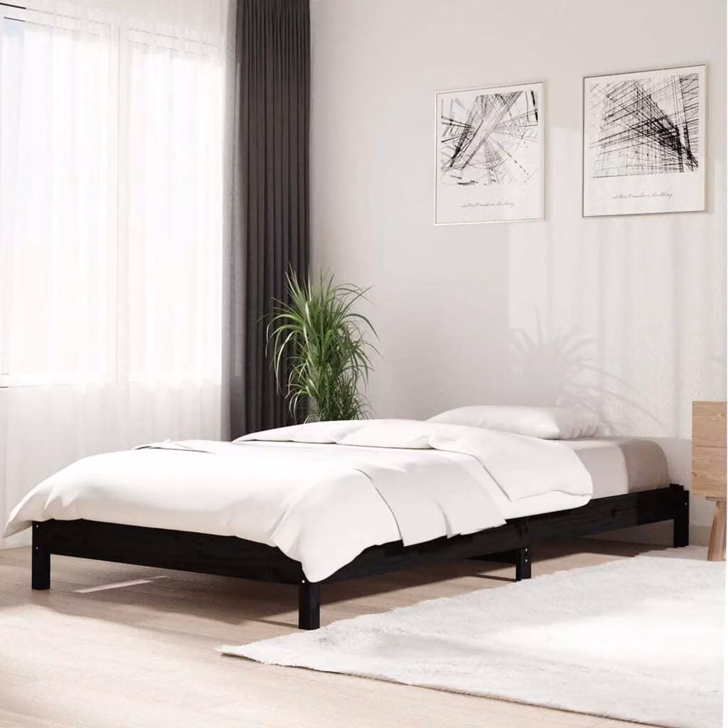 The Living Store Letto impilabile nero 90x200 cm in legno di pino massiccio