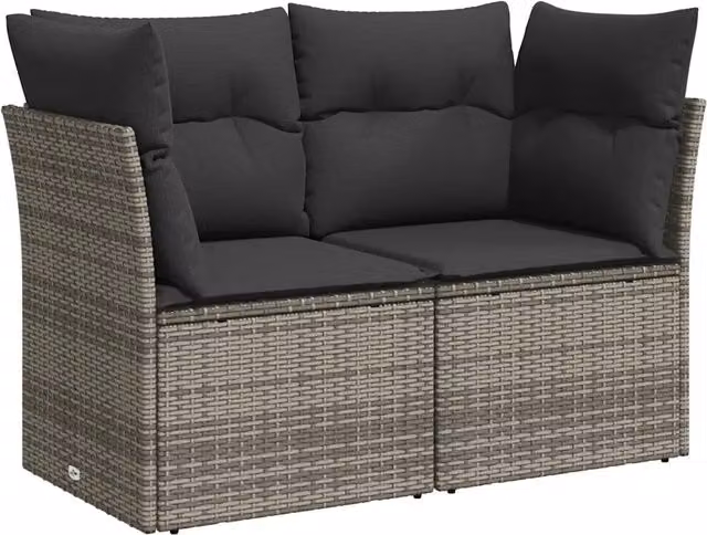Divano da Giardino con Cuscini 2 Posti-Sofa da giardino Grigio in Polyrattan 405177