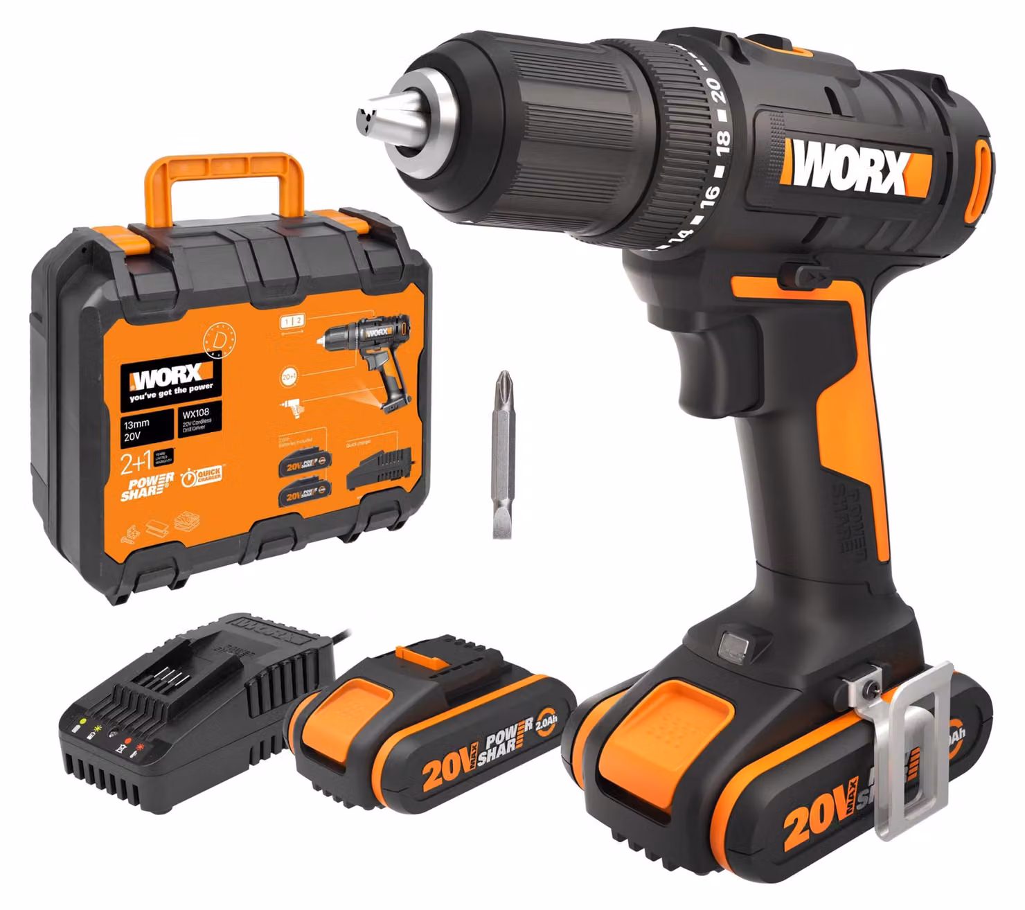 Trapano WORX AKU 20V 45 Nm WX108 20V (2x2 Ah)