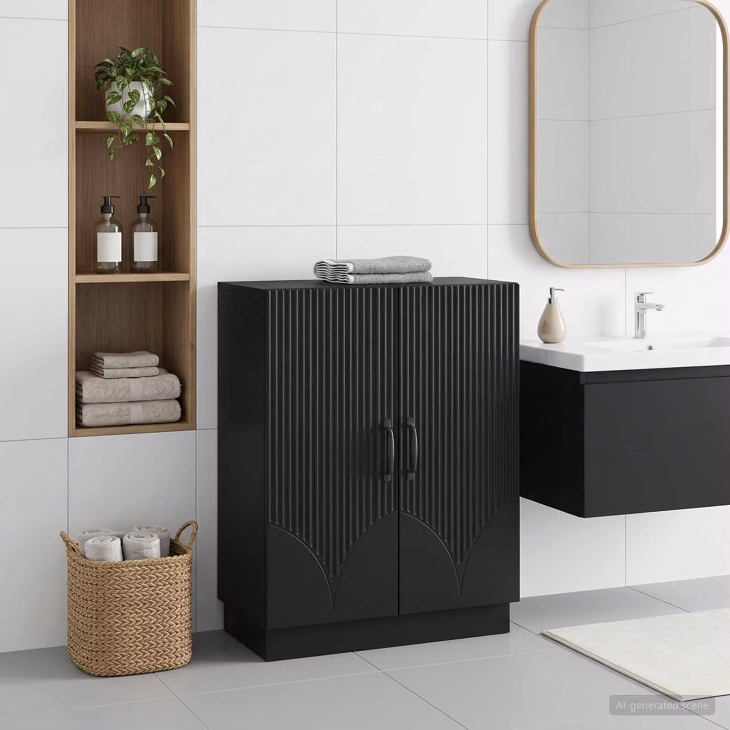 Mobiletto da bagno moderno vidaXL HOORN nero L: 59,5 cm, P: 31 cm, H: 77 cm