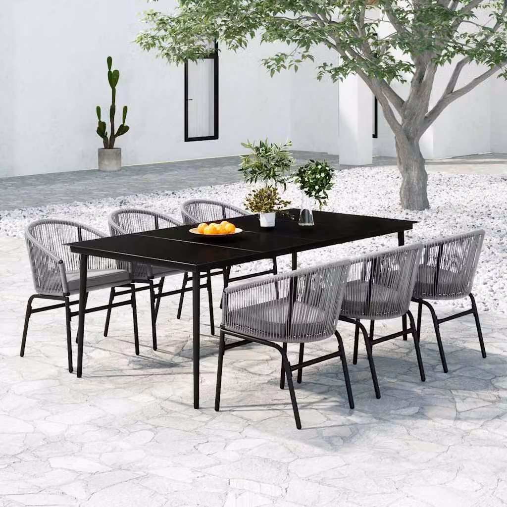 Set da pranzo da giardino vidaXL in stile moderno composto da 7 pezzi in metallo e vetro color grigio e nero