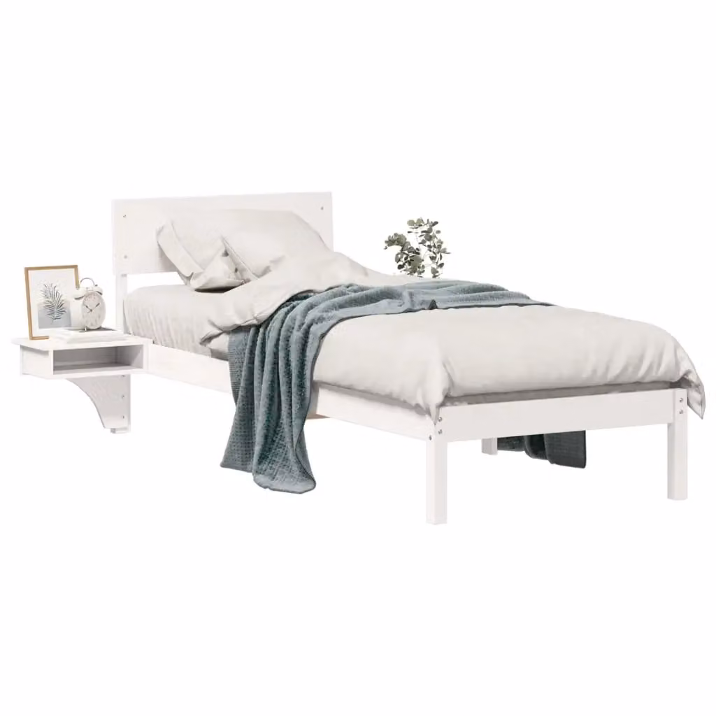 Struttura letto con giroletto e rete in pino massello bianco L/P/H: 140 x 200 x 73 cm – 2