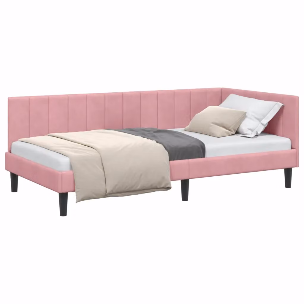 vidaXL Cornice del letto ad angolo asimmetrica in velluto rosa L: 200 cm, P: 100 cm, H: 72 cm – 2