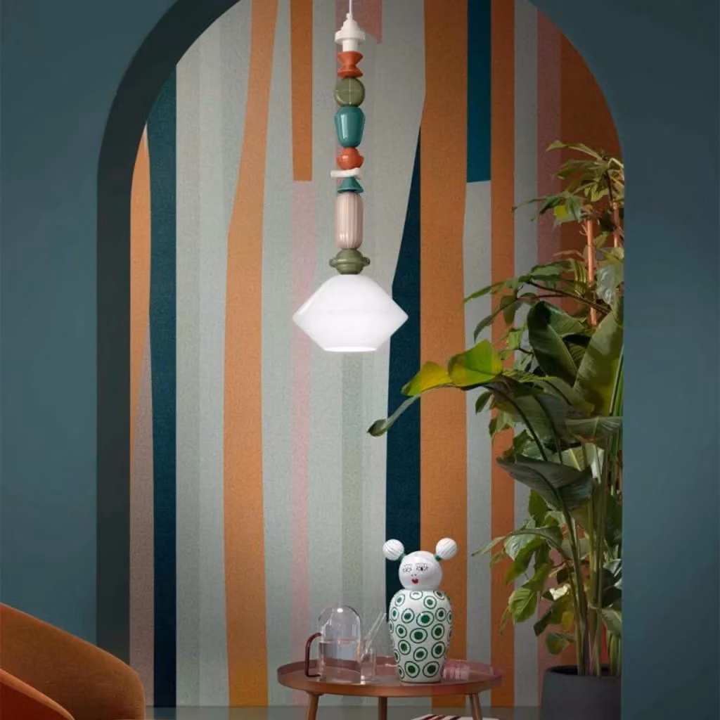 Lampada a sospensione Ferroluce Lariat in ceramica bianco latte stile Art Déco con attacco E27 – 2