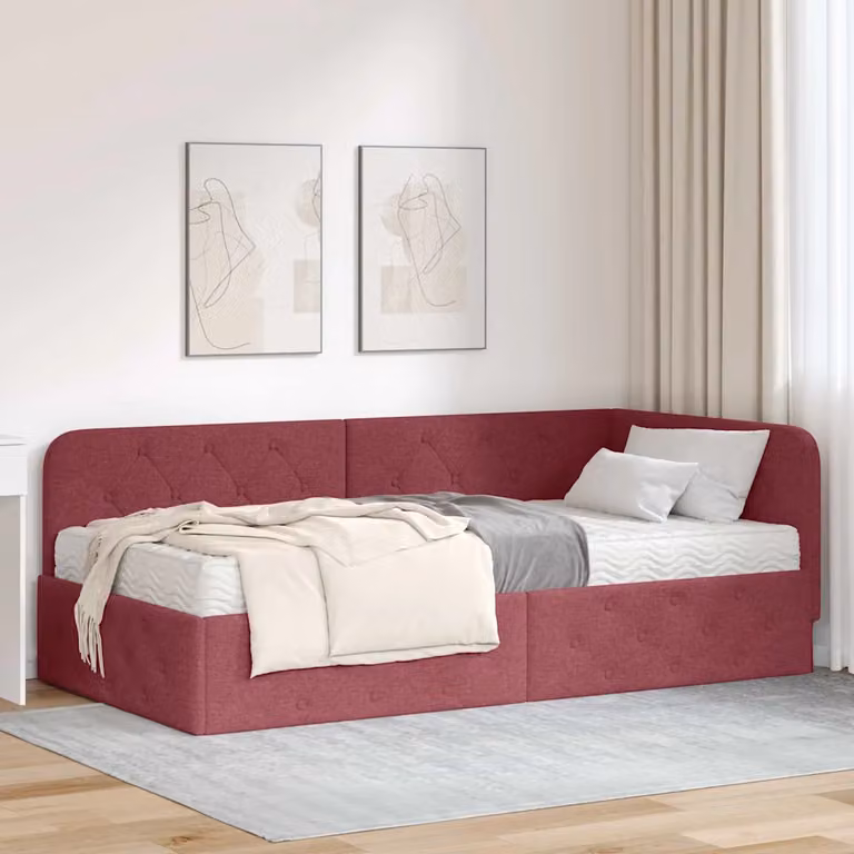 Letto ad angolo con chaise longue asimmetrica vidaXL, colore rosso, L 204 cm x P 140 cm x H 94 cm, rivestimento in tessuto e struttura in legno e MDF