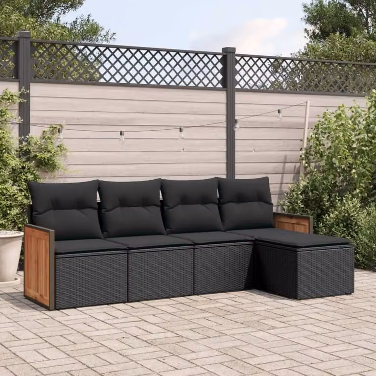 Maison Exclusive - Set Divani da Giardino 5 pz con Cuscini in Polyrattan Nero