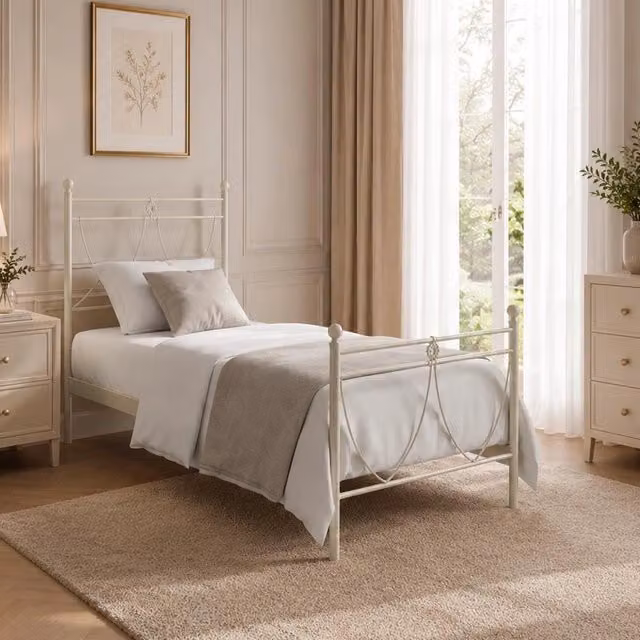 Letto singolo in metallo Melissa con decori floreali bianco opaco L/P: 80 x 190 cm