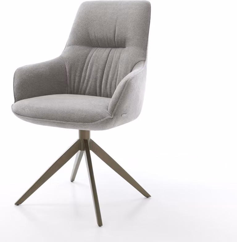 DELIFE Sedia girevole Zelia-Flex con braccioli Tessuto strutturato Soft Grey Base a croce larga Finitura effetto titanio Girevole a 360° Funzione oscillante Molle insacchettate