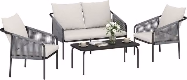 Set Giardino 4 Pezzi Divano Poltrone Tavolo ¨C Minimal ¨C Rattan Khaki