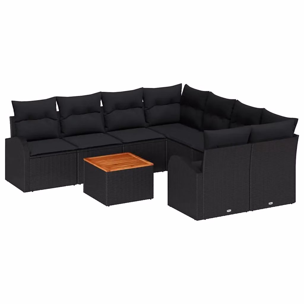 Set Divano da Giardino vidaXL 9 pz Nero con Cuscini e Contenitore per Archiviazione in Polyrattan e Acciaio – 2