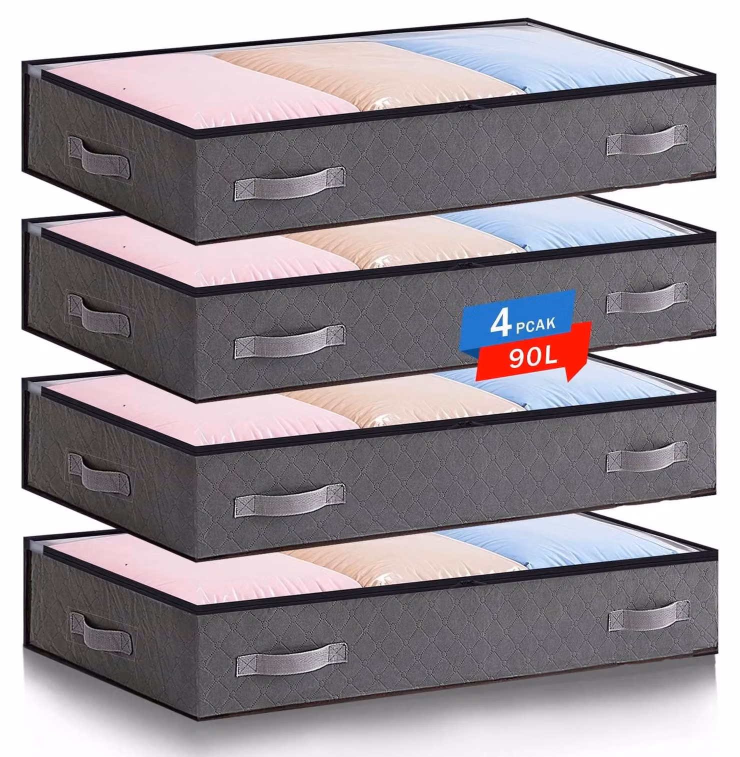 Omgoods - Contenitore per riporre sotto il letto con coperchio, capacità di 90 litri e pieghevole