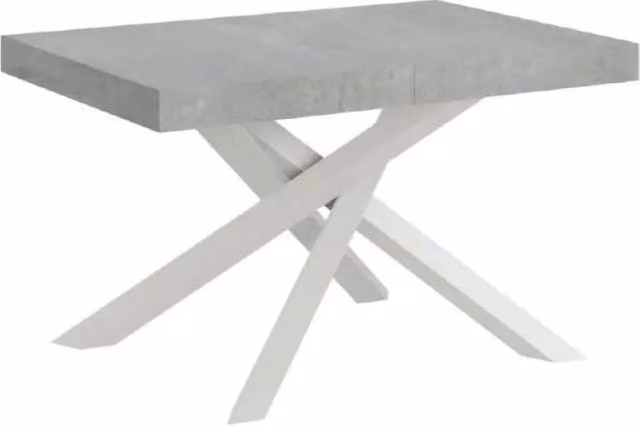 Tavolo allungabile Itamoby Volantis Premium rettangolare colore cemento e gambe bianche L/P/H: 140-244 x 90 x 77 cm