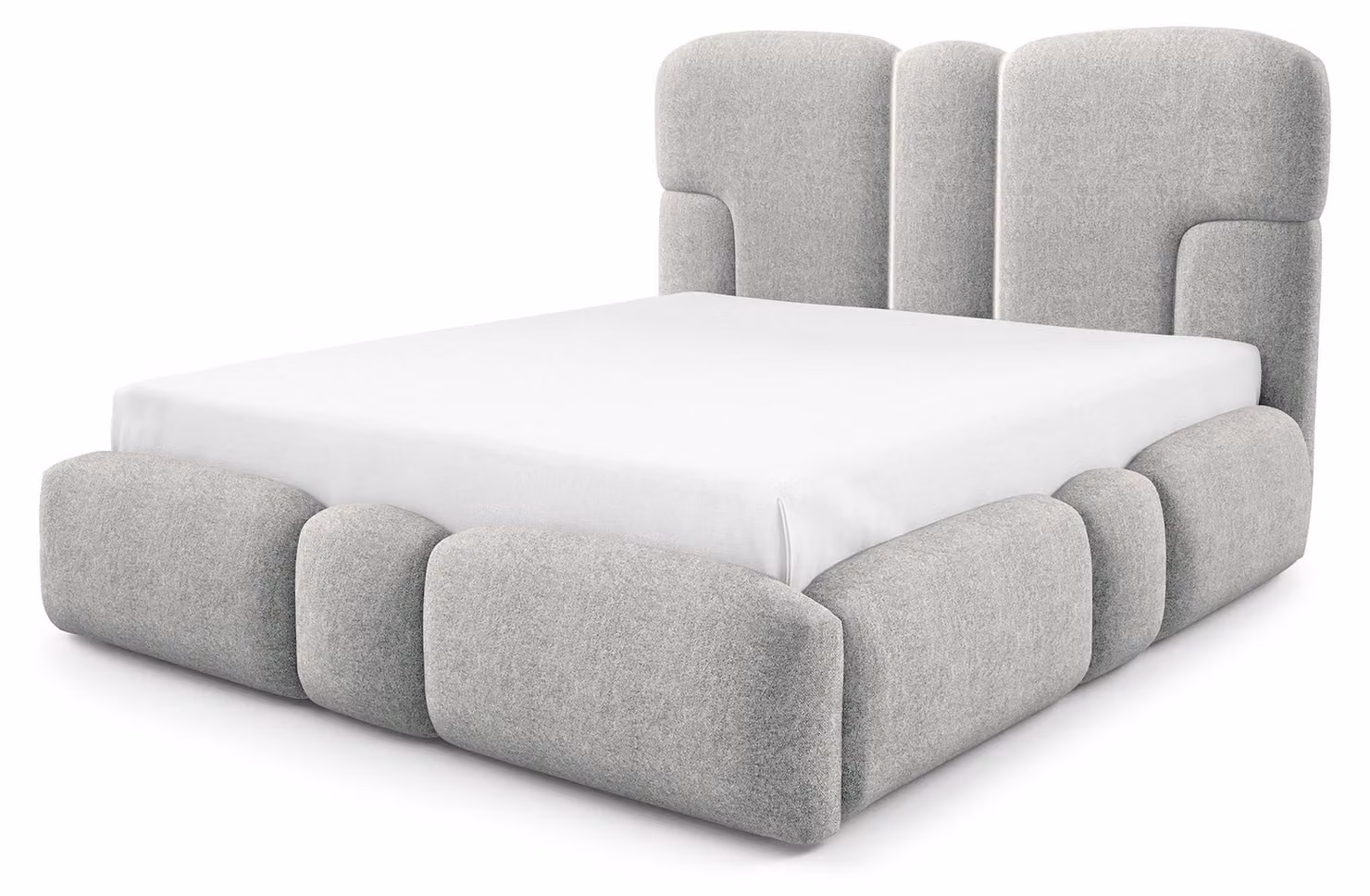 Letto imbottito con contenitore integrato, modello Puffra, colore grigio seta, dimensioni 140 x 200 cm