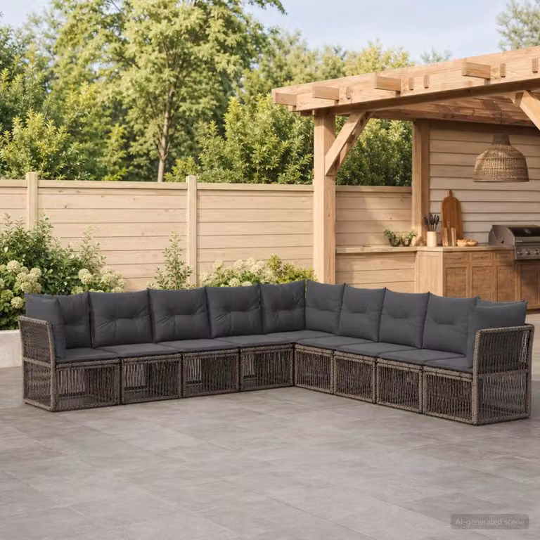 Maison Exclusive - Set da giardino composto da 9 pezzi, divano, colore grigio, realizzato in rattan sintetico
