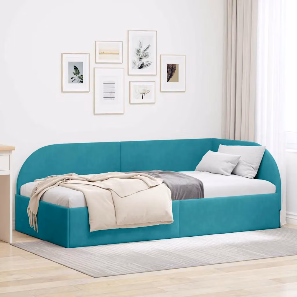 vidaXL Cornice del letto ad angolo in velluto turchese, L/P/H: 204 x 100 x 72 cm – 1