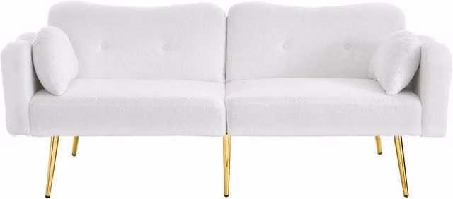 Divano-letto ZR Home due posti in tessuto bouclé bianco con struttura in legno massello e poggiatesta regolabile, L: 175 cm, P: 79 cm, H: 82 cm